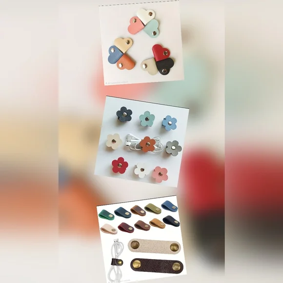 Colorful Faux Leather Flower, Heart And Strip Clip Bundle 9 pc Random - Picture 1 of 6